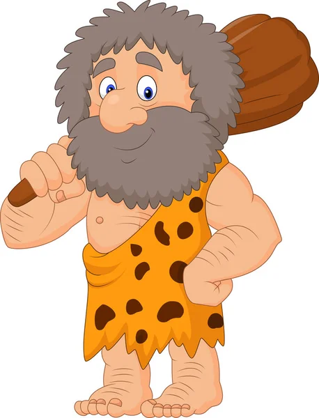 Cartoon Caveman Holding Club — Stock Vector