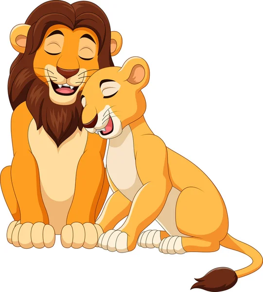 Illustration Cartoon Lion Couple — Stock Vector