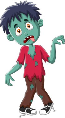 Beyaz arka planda izole edilmiş çizgi film zombisi