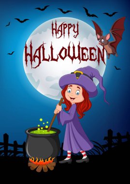 Cadılar bayramı arkaplanlı küçük cadı iksiri hazırlıyor.