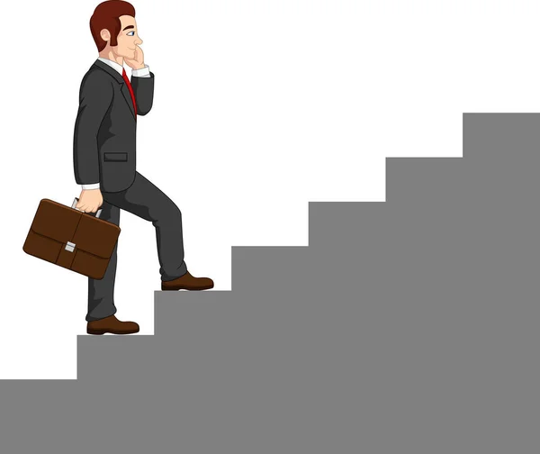 Dibujos Animados Hombre Negocios Subir Escaleras — Vector de stock