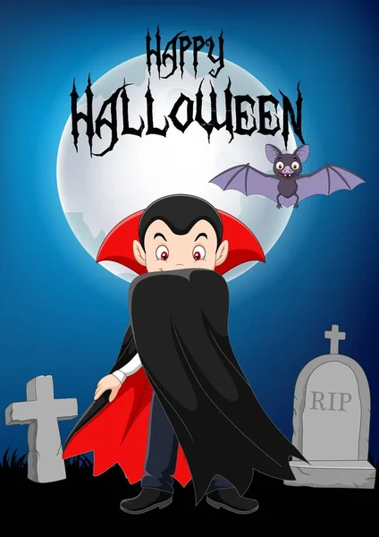 Personaje Vampiro Dibujos Animados Con Fondo Halloween — Vector de stock