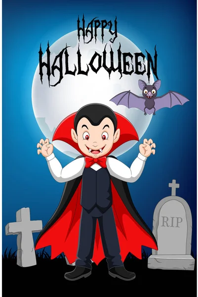 Dibujos Animados Mascota Vampiro Con Fondo Halloween — Vector de stock