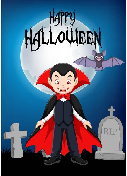 Vampiro Dibujos Animados Con Fondo Halloween — Vector de stock