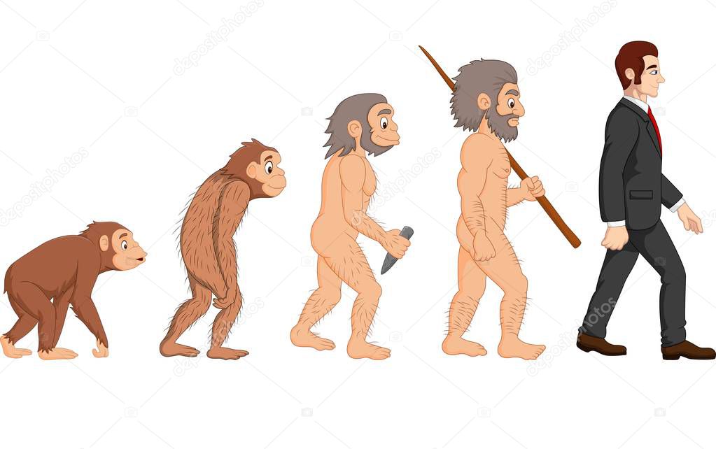 Illustration of cartoon human evolution