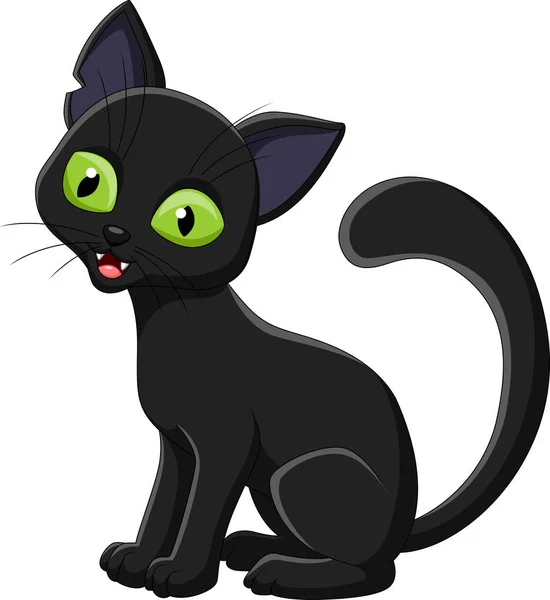 Cartoon Black Cat Isolated White Background — Stock Vector