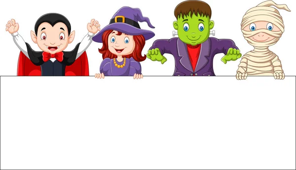 Dzieci Kreskówek Kostium Halloween Pustym Znakiem — Wektor stockowy