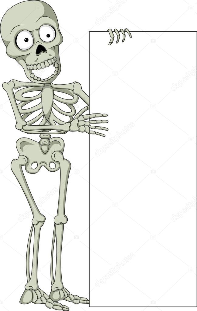 Cartoon skeleton with blank sign