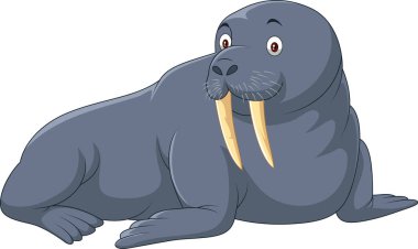 Karikatür deniz aygırı beyaz arkaplanda izole