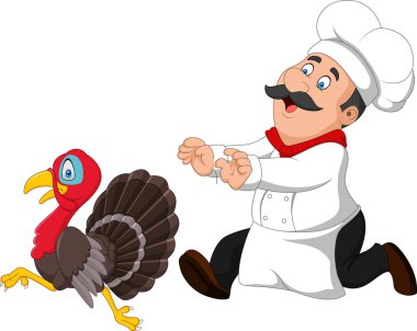 Çizgi film şefi hindi yakalamaya çalışıyor.