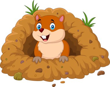 Cartoon groundhog looking out of hole clipart