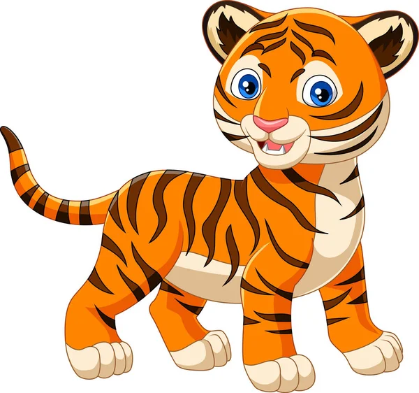 Rajzfilm Csecsemő Tigris Elszigetelt Fehér Background — Stock Vector