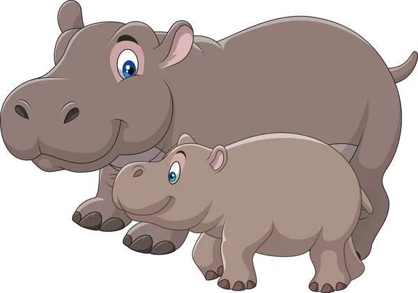 Dessin Animé Mère Bébé Hippopotame — Image vectorielle