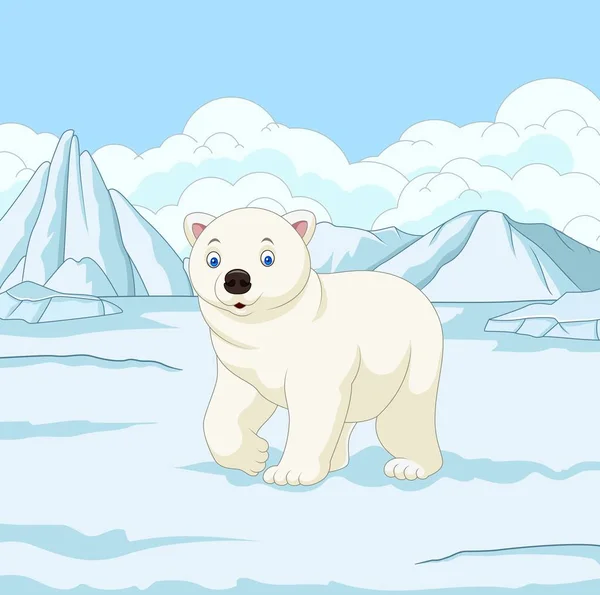 Cartoon Polar Bear Snowfield — Stock Vector