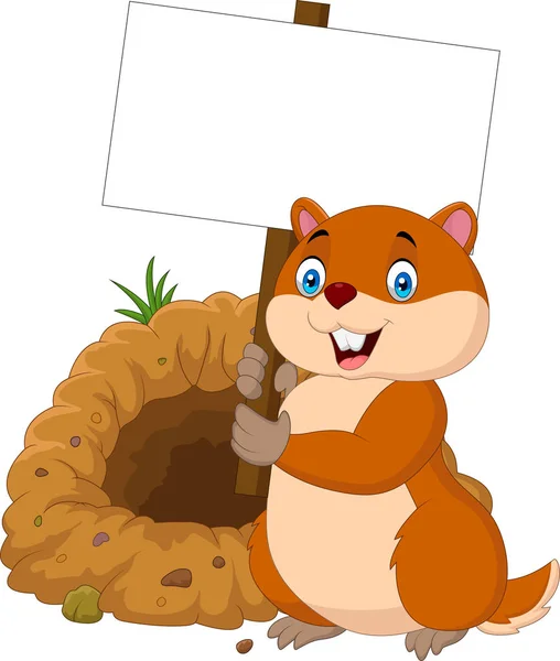 Cartoon Marmot Met Blanco Bord — Stockvector