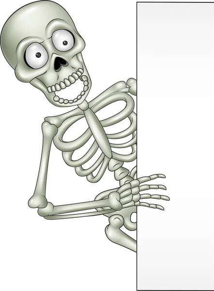 Esqueleto Dos Desenhos Animados Segurando Sinal Branco —  Vetores de Stock