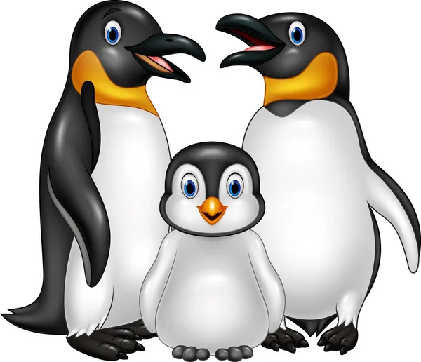 Desenhos Animados Família Pinguim Feliz Isolado Fundo Branco — Vetor de Stock