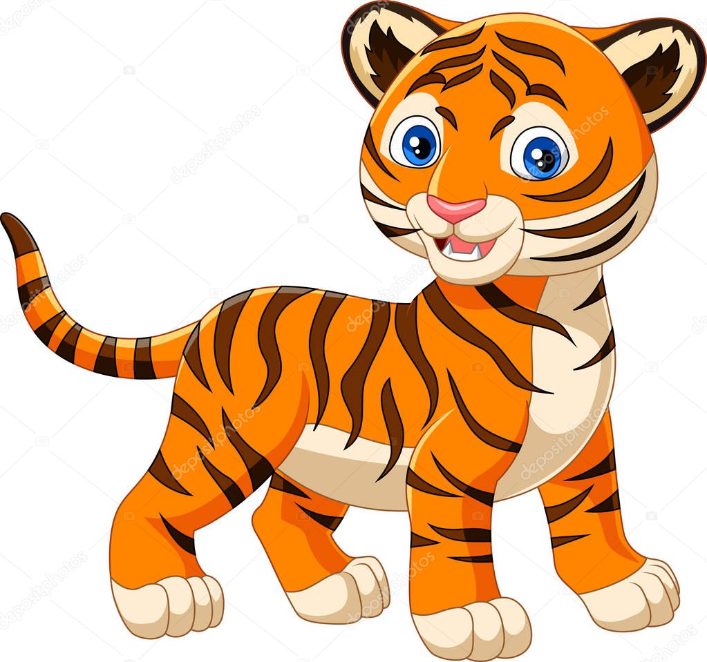 Cartoon baby tiger isolated on white background