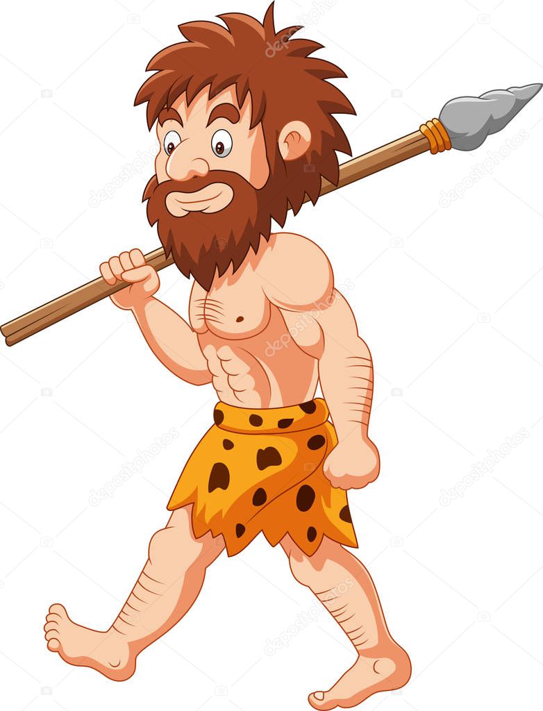 Cartoon caveman hunting with spear