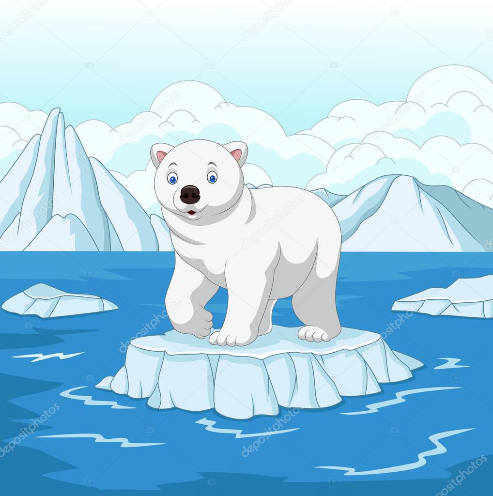 Cartoon polar bear isolated on ice floe