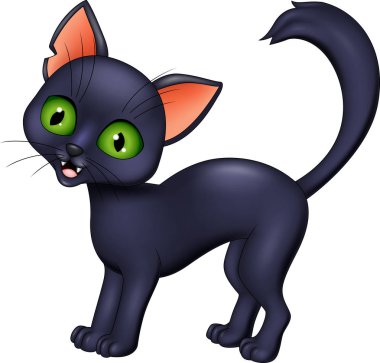 beyaz arka planda izole siyah kedi çizgi filmi