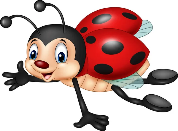 Cartoon Ladybug Flying Isolated White Background — Stock Vector