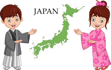 Çizgi film Japon çift geleneksel kostüm giyen vektör çizim