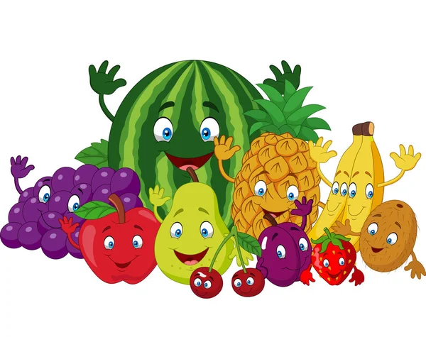 Ilustração Vetorial Conjunto Várias Frutas Engraçadas Dos Desenhos Animados —  Vetores de Stock