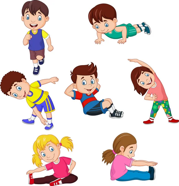 Vector Illustration Cartoon Kids Yoga Different Yoga Poses — Stock Vector