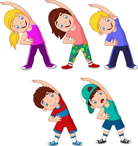 Vector Illustration Cartoon Little Kids Exercising White Background — Stock Vector