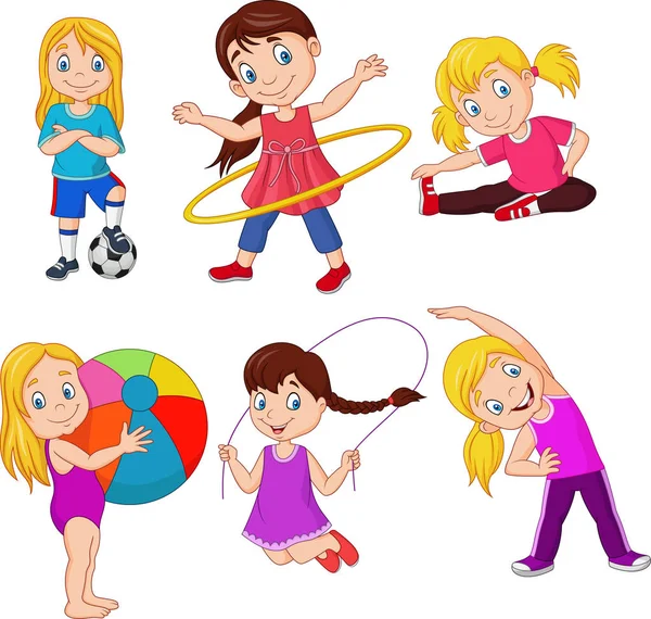 Vector Illustration Cartoon Little Girls Different Hobbies — Stock Vector