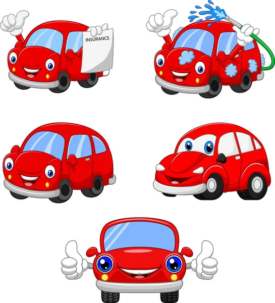 Dibujos Animados Divertidos Coches Rojos Colección — Vector de stock