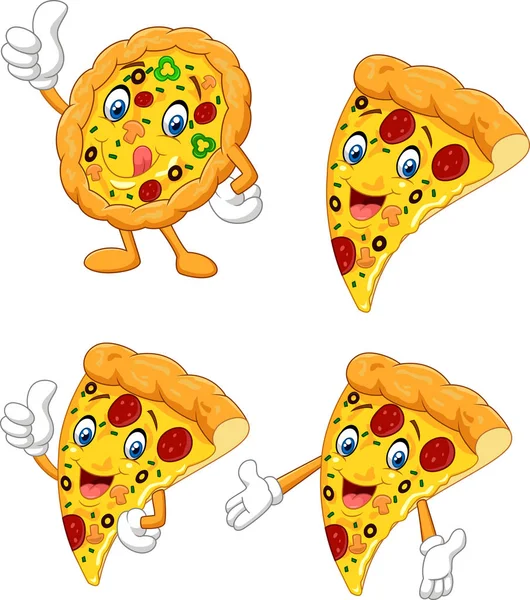 Vektorillustration Tecknad Rolig Pizza Samling Set — Stock vektor