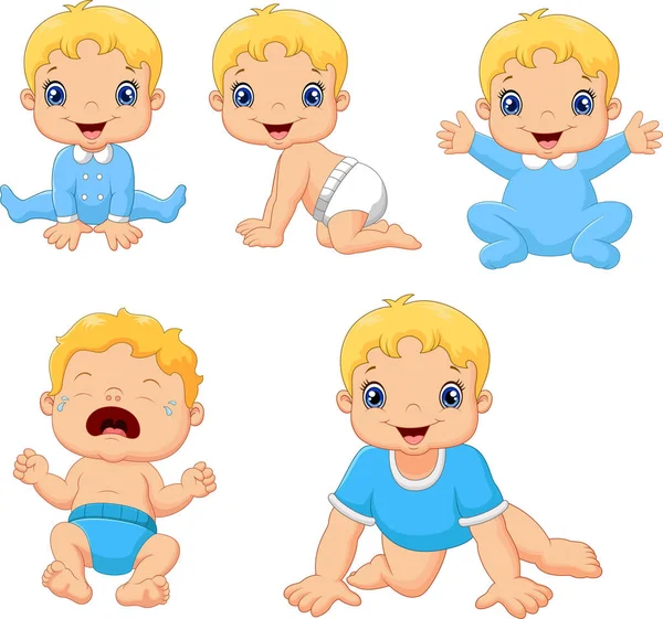 Vector Illustration Set Cute Little Babies Various Poses — Stock Vector