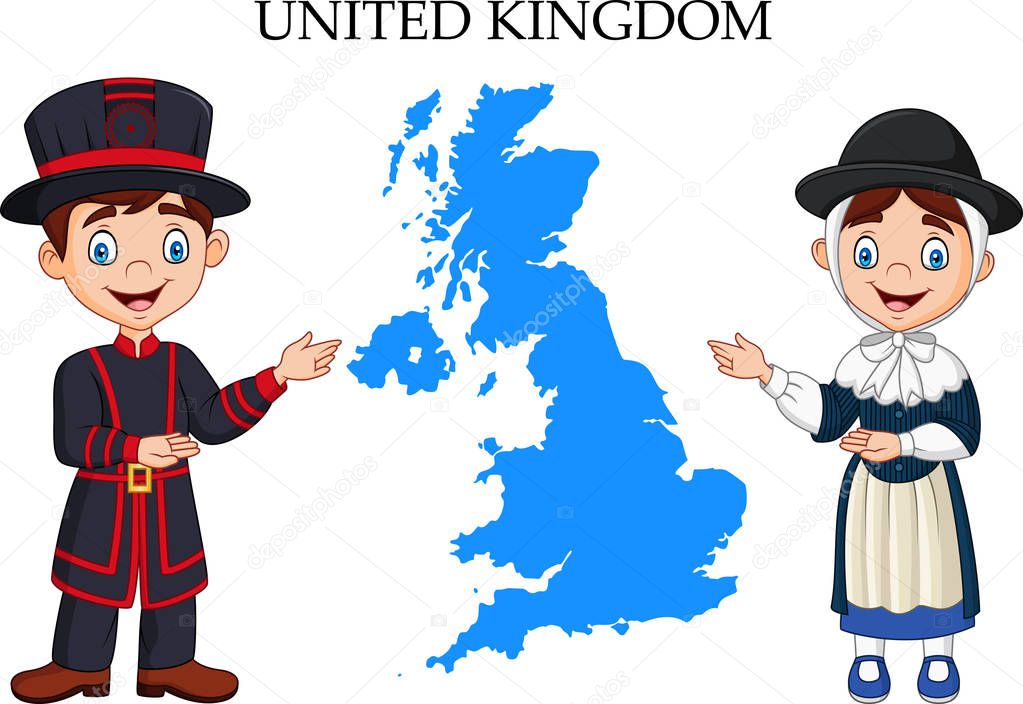 Vector illustration of Cartoon United Kingdom couple wearing traditional costume