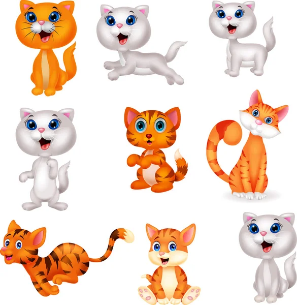 Roztomilé Kočky Kreslené Sada Kolekce — Stockový vektor