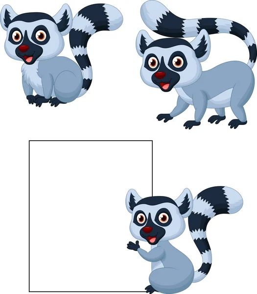 Schattig Lemur Cartoon Collectie Set — Stockvector