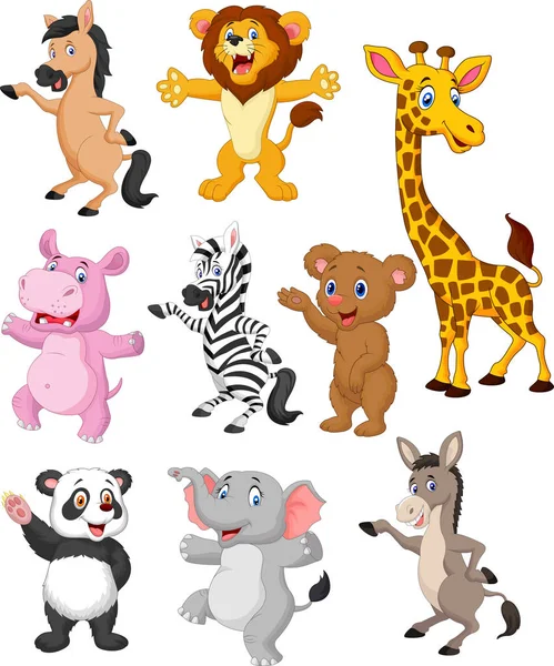 Animales Salvajes Colección Dibujos Animados Conjunto — Vector de stock