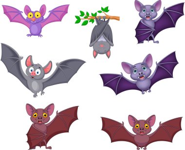 Vektör çizim karikatür yarasalar koleksiyonu kümesi