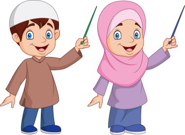 Vektör çizim karikatür Müslüman çocuk sunulması