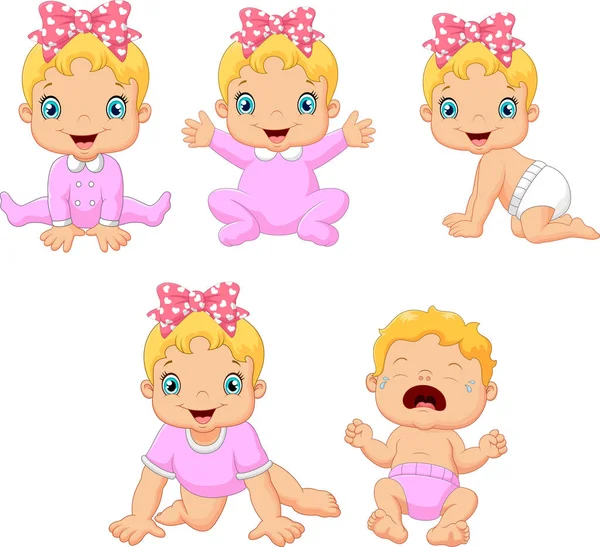 Vector Illustratie Van Cartoon Babymeisje Verschillende Uitdrukkingen — Stockvector