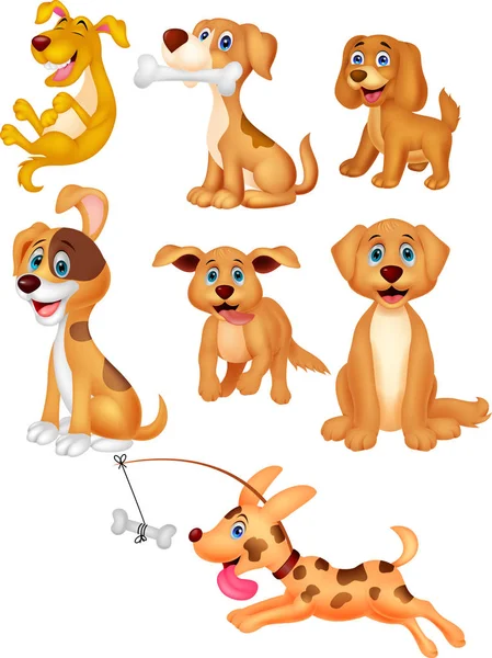 Vector Illustration Cartoon Dogs Collection Set — Stock Vector