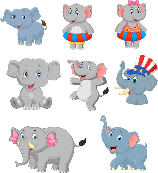 Vektorillustration Tecknade Elefanter Samling Set — Stock vektor