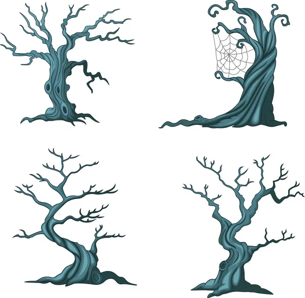 Векторная Иллюстрация Коллекции Деревьев Cartoon Halloween — стоковый вектор