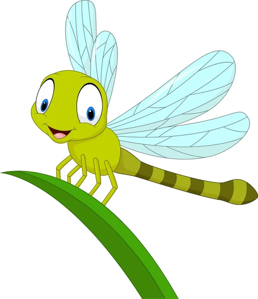 Vectorillustratie Van Cartoon Funny Dragonfly Blad — Stockvector