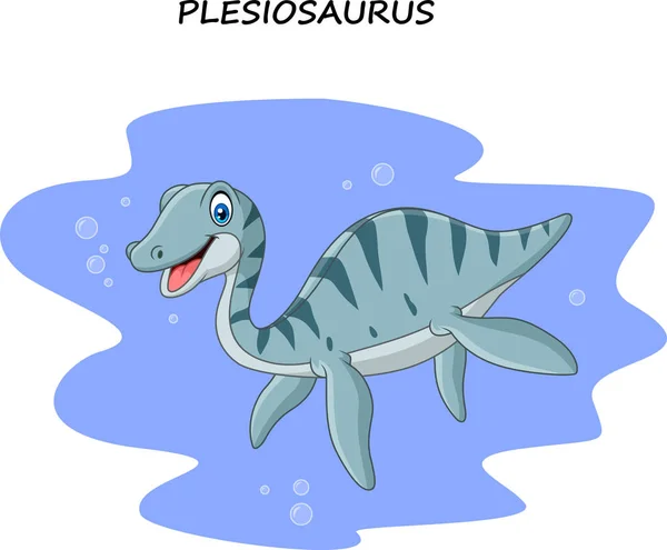 Plesiosaurus Gülümseyen Karikatür Vektör Çizim — Stok Vektör