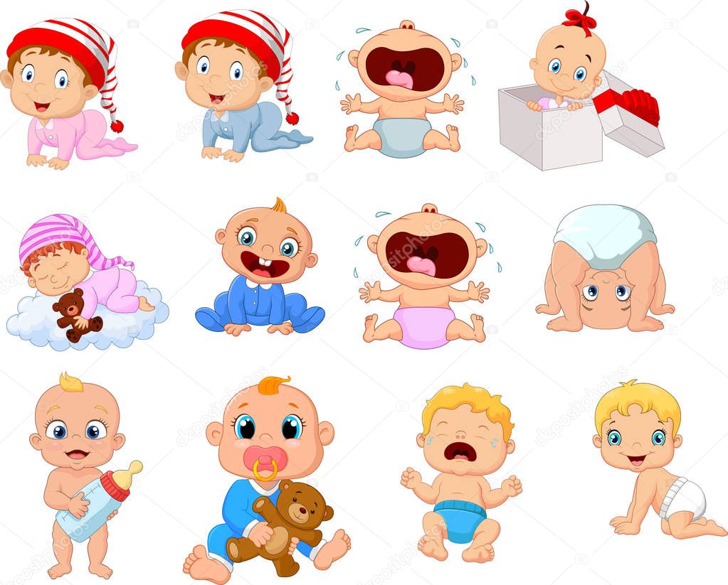 Vector illustration of Cartoon babies in different expressions