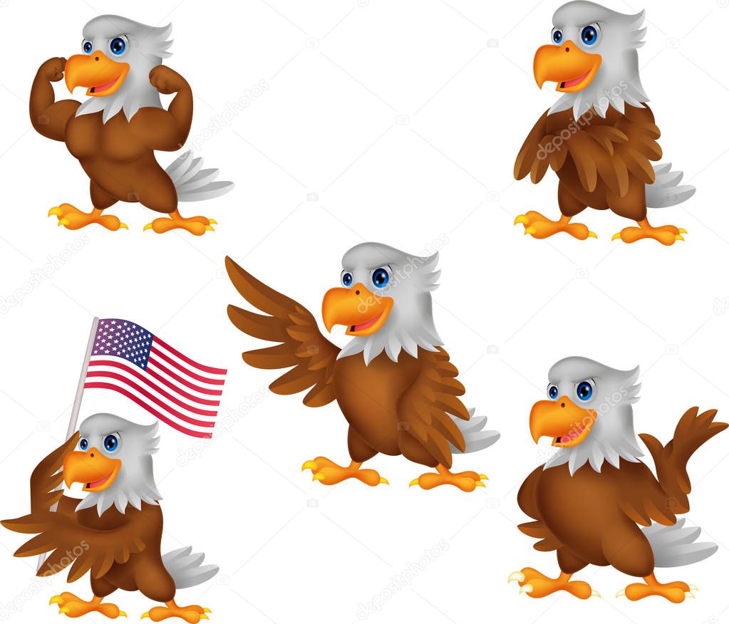 Vector illustration of Cartoon eagles collection set
