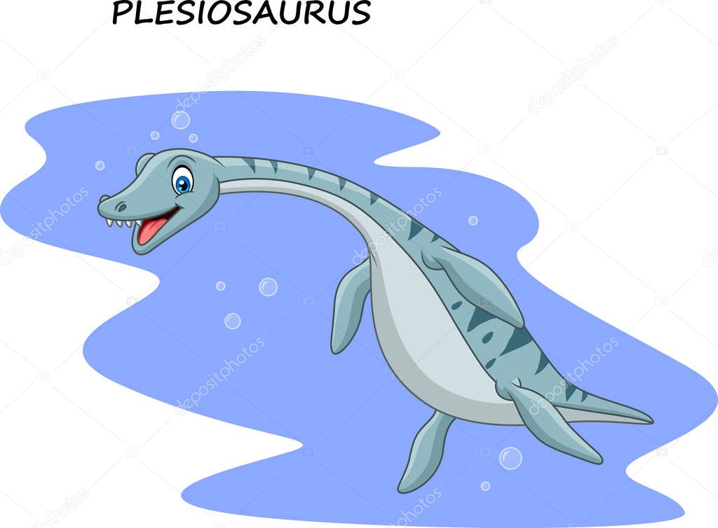 Vector illustration of Cartoon smiling plesiosaurus