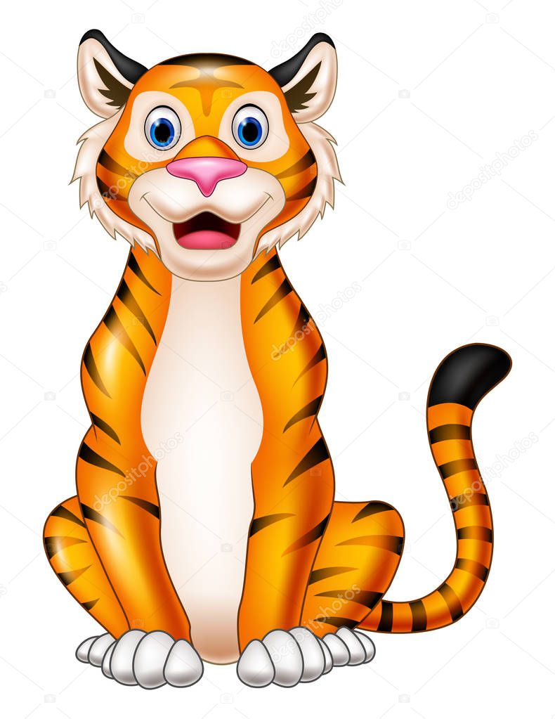 Vector illustration of Smiling tiger cartoon